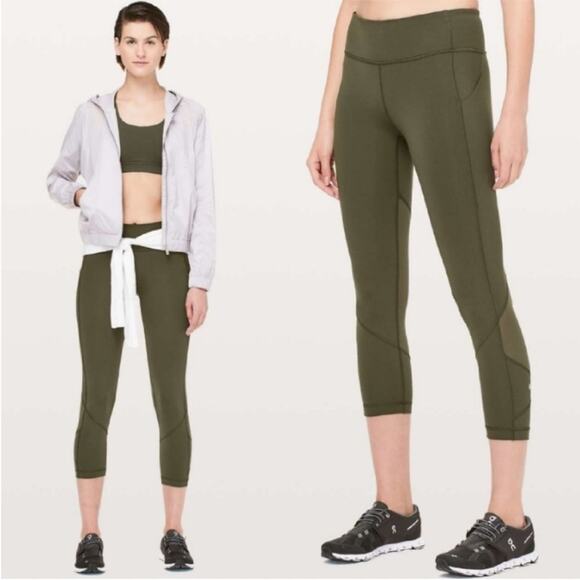 Lululemon Women’s Pace Rival Crop Full On Luxtreme 22" Dark Olive Size 10 Soft - Picture 1 of 11